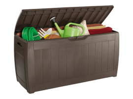 COFFRE DE JARDIN HOLLYWOOD MARRON 270 LT RÉSINE IMITATION BOIS MARRON