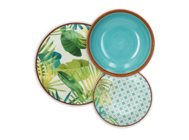 GRÈS PORCELAINEUX VAISSELLE DÉCORÉE 18 PIÈCES