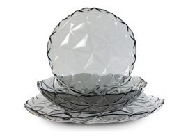18 PIÈCES DE VAISSELLE EN VERRE GRIS
