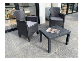 FAUTEUIL EN ROTIN RÉSINE 2 PCS + TABLE BASSE