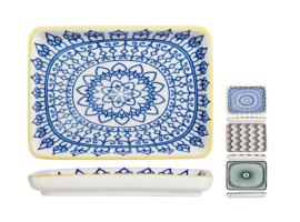 ASSIETTE RECTANGULAIRE EN PORCELAINE ENTIÈREMENT DÉCORÉE